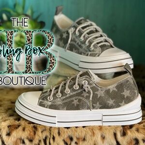 Very G Aman Prints 2 Khaki Bling Sneakers w/Bling Laces and Stars